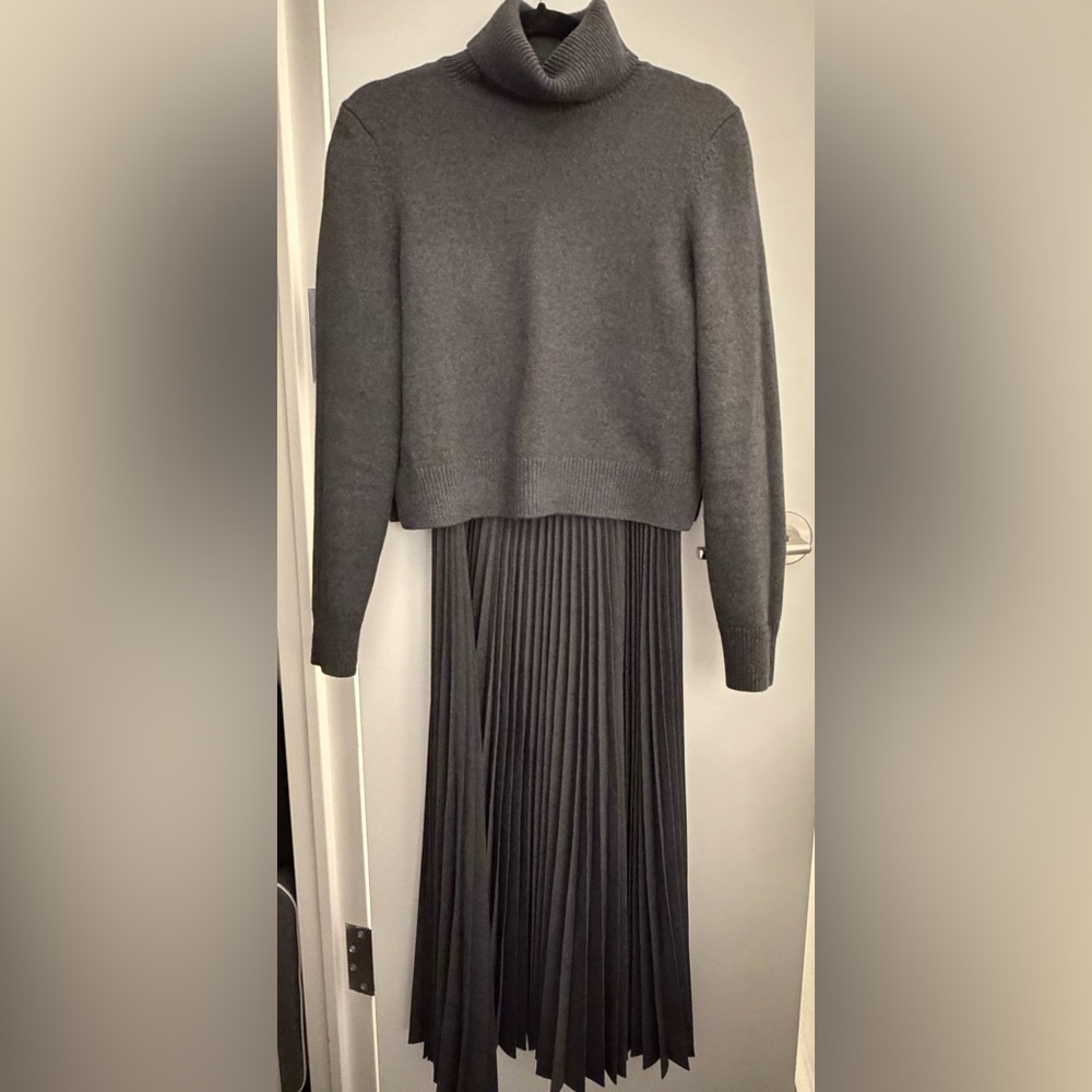 Theory Gray Turtleneck Sweater and Midi Pleated Dress